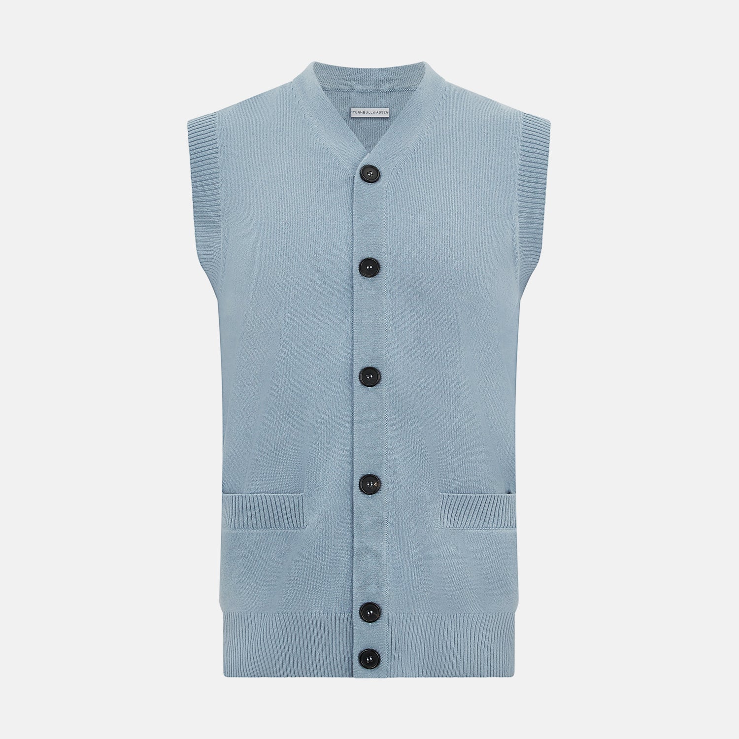 Frost Blue Cashmere Sleeveless Cardigan – Turnbull Asser