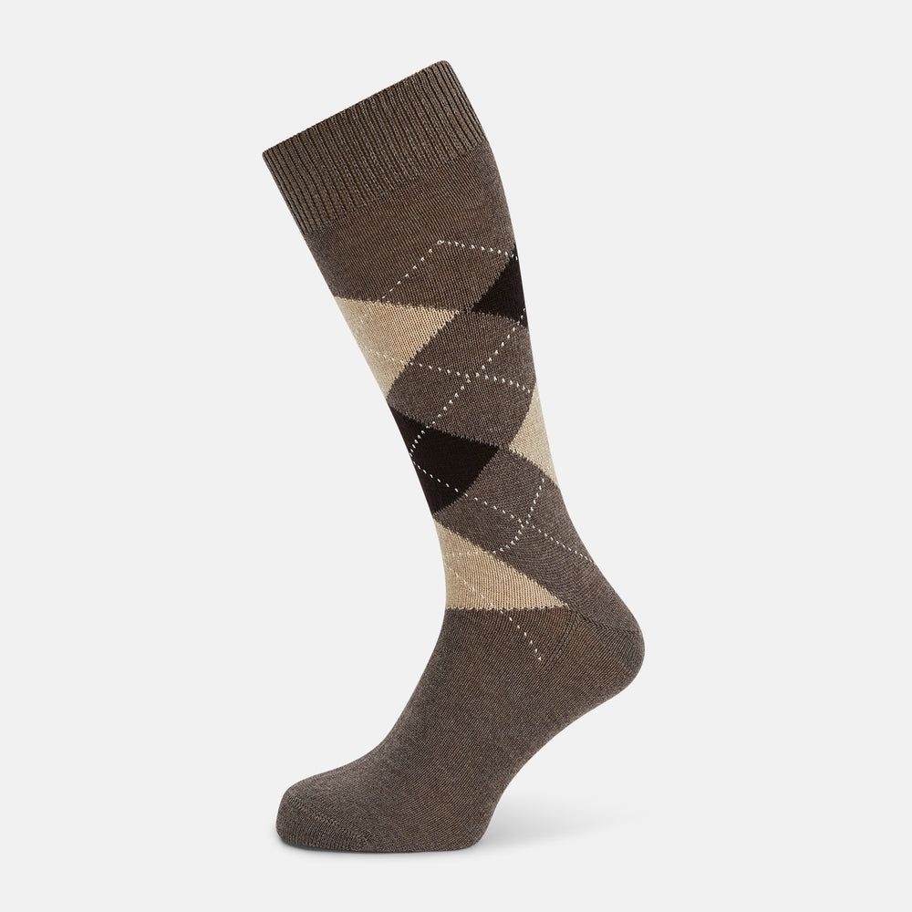 A single Turnbull & Asser Grey Melange Wool Check Mid-Length Sock, shown against a white background.