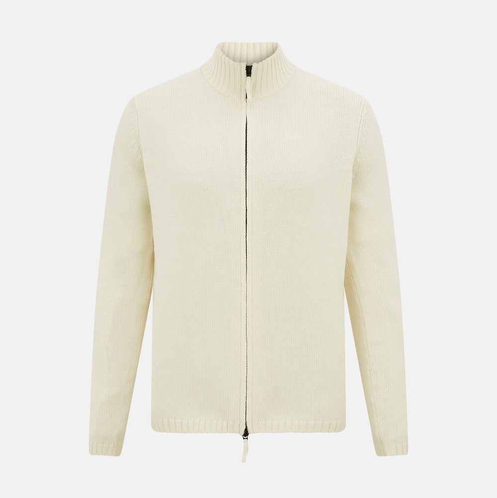 White Merino High Neck Zipped Cardigan – Turnbull Asser
