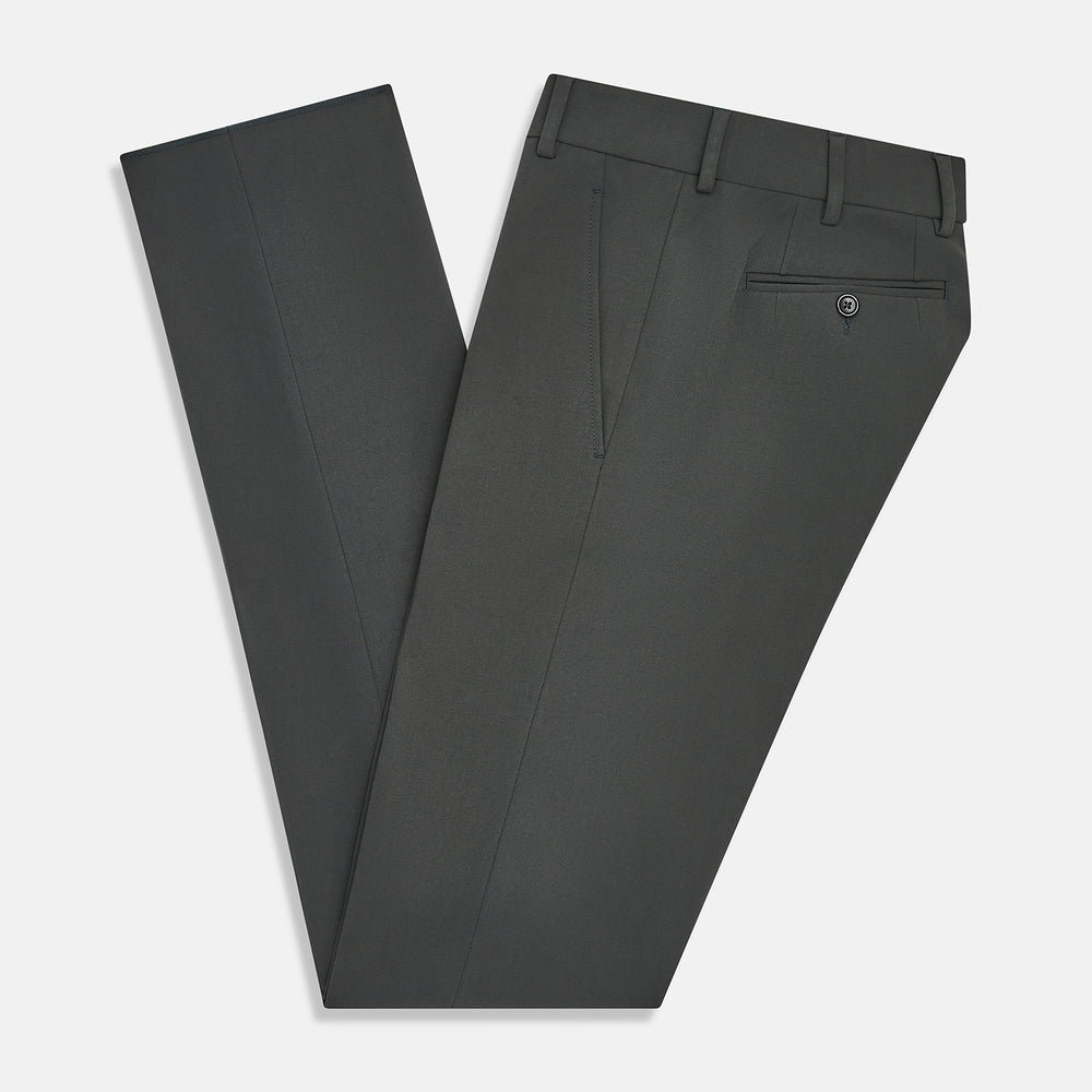 The Charcoal James Trouser by Turnbull & Asser features a straight-leg cut, belt loops, side pockets, and a front zipper—expertly tailored for elegant versatility, shown on a plain white background.