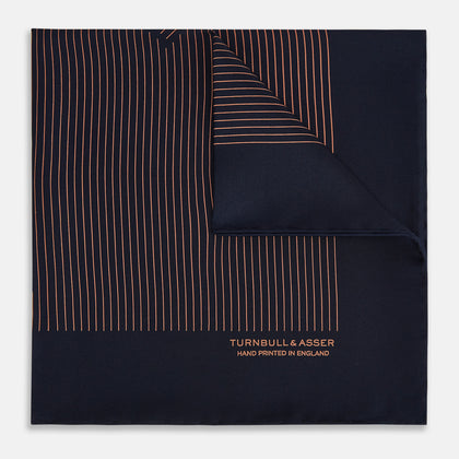 Navy and Blush Stripe Silk Pocket Square