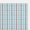 View 2 of product The Turnbull & Asser Burgundy Combination Check Hand-Rolled Handkerchief, featuring a light blue plaid with thin gray lines and bold dark red stripes, is displayed flat against a white background.