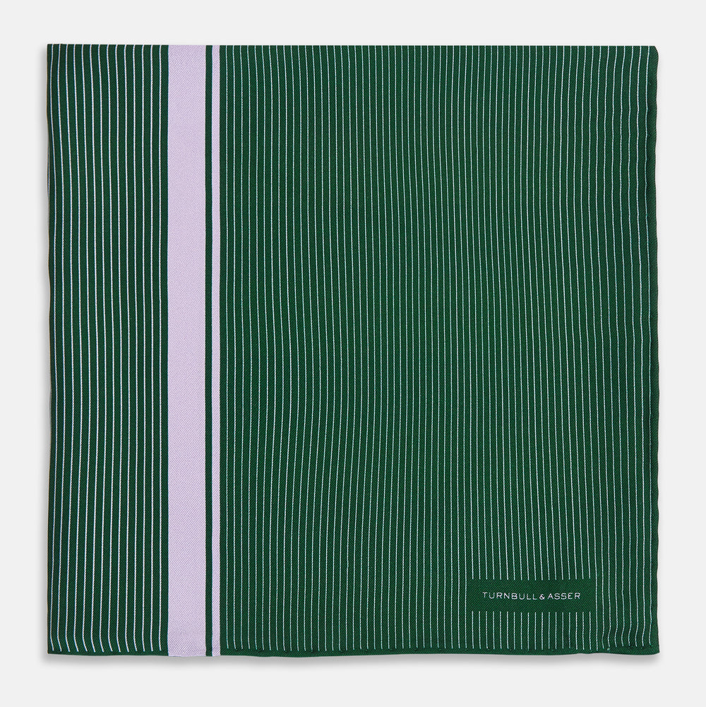 Forest Green and Lilac Stripe Silk Pocket Square