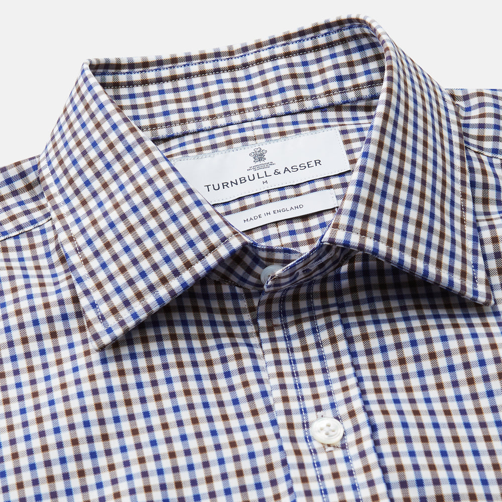 Brown and Blue Cotton Multi Check Weekend Fit Finch Shirt