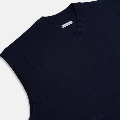 Navy Fine Merino V-Neck Vest