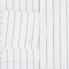 View 4 of product The Turnbull & Asser Navy Hairline Multi Stripe Mayfair Shirt, made from fine Italian cotton with navy stripes, a pointed collar, and buttoned cuffs, is shown laid flat on a plain white background.