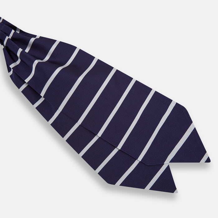 Silver Stripe and Navy Silk Cravat Image 2