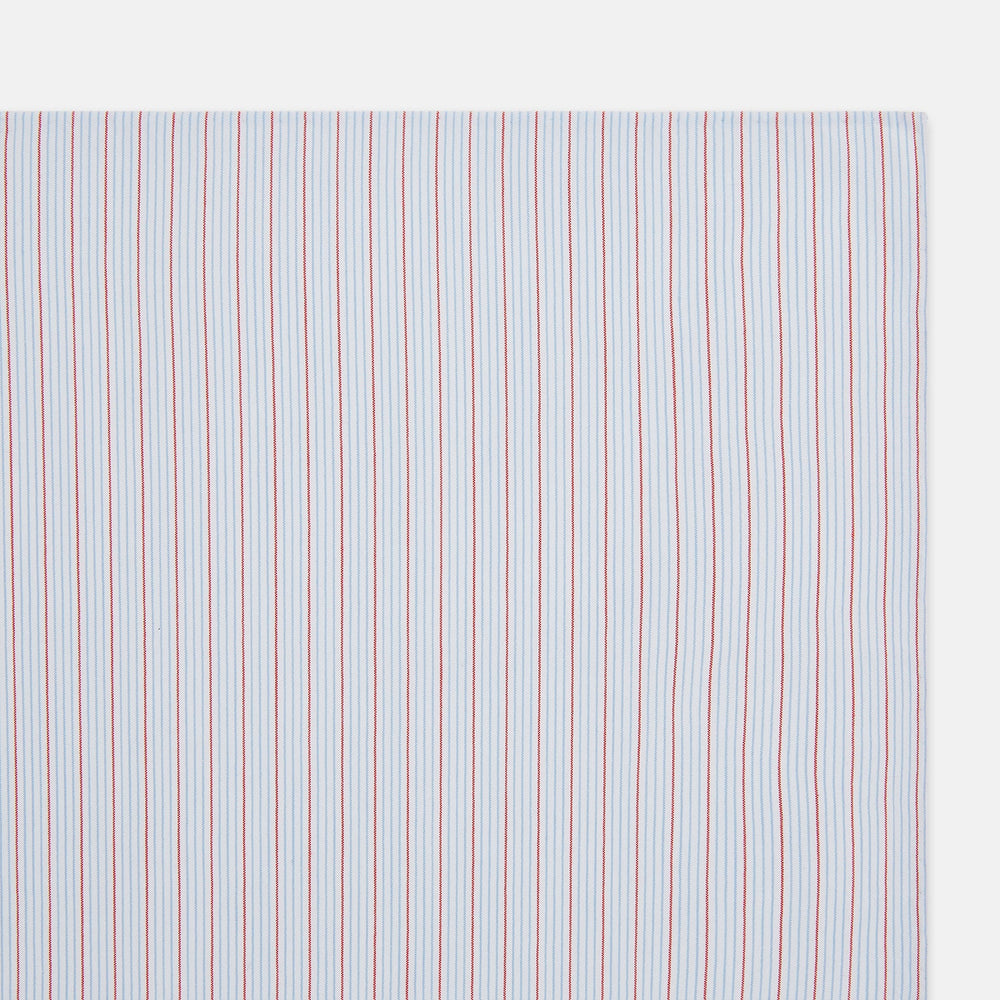 The Turnbull & Asser Hand Rolled Red Multi Pinstripe Handkerchief features fine stripes on cotton, displayed flat against a white background—a timeless gentleman’s accessory or pocket square.