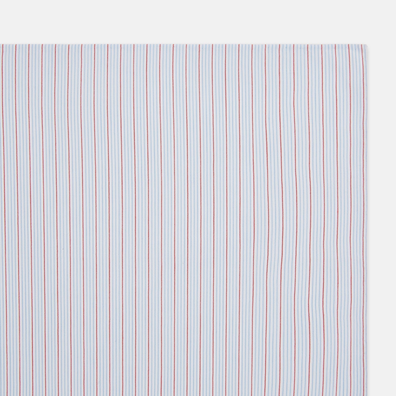 View 2 of product The Turnbull & Asser Hand Rolled Red Multi Pinstripe Handkerchief features fine stripes on cotton, displayed flat against a white background—a timeless gentleman’s accessory or pocket square.