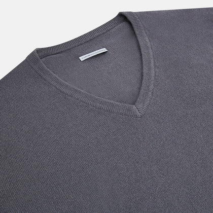 Grey V-Neck Cashmere Jumper