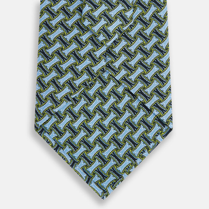 Light Blue and Chartreuse Lemon Weave Patterned Silk Tie Image 2