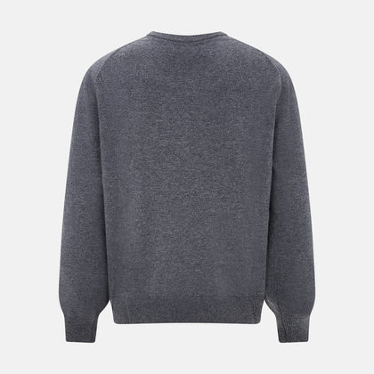 Melange Grey Crew Neck Cashmere Jumper Image 2