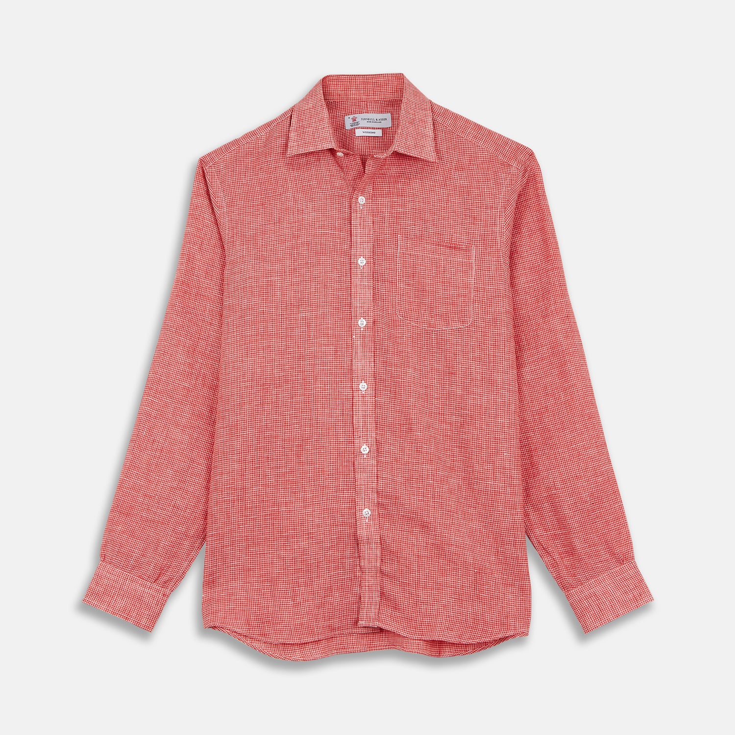 Image 1 of product Weekend Fit Red Check Linen Shirt with Derby Collar and 1-Button Cuffs