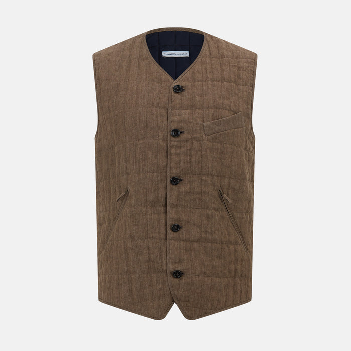 Pine Cone Quilted Linen Herringbone Waistcoat