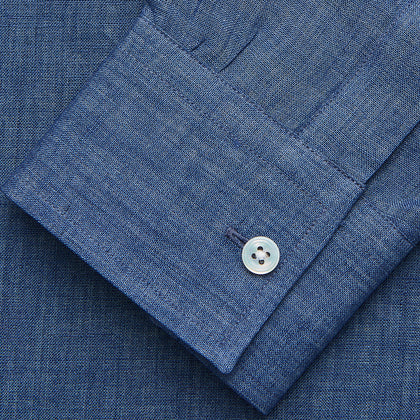 Blue Weekend Fit Linen Finch Shirt With Derby Collar And Chest Pocket Image 3