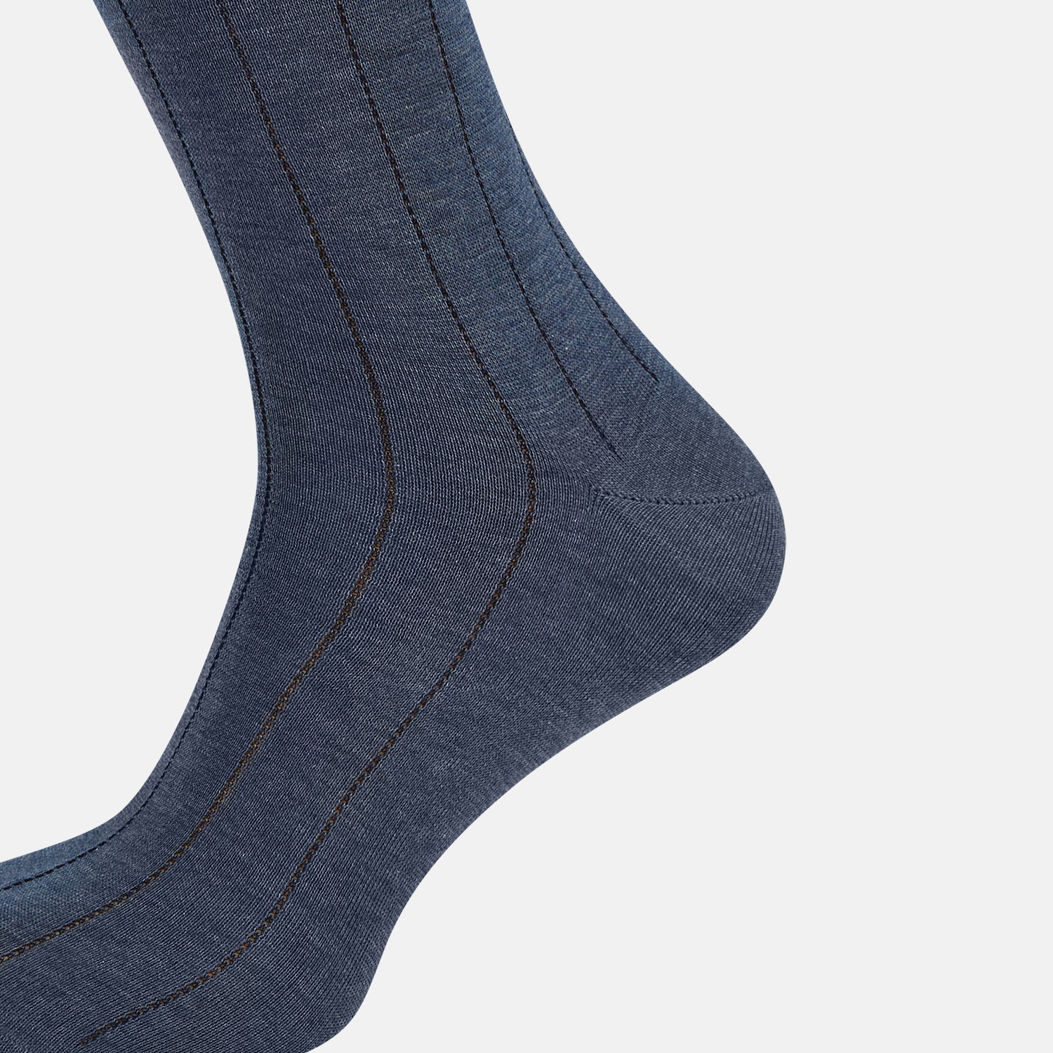 View 3 of product The Turnbull & Asser Ash Dash Striped Mid-Length Sock is shown upright against a plain white background, highlighting its ribbed texture and length—an ideal choice for those seeking stylish, comfortable socks.