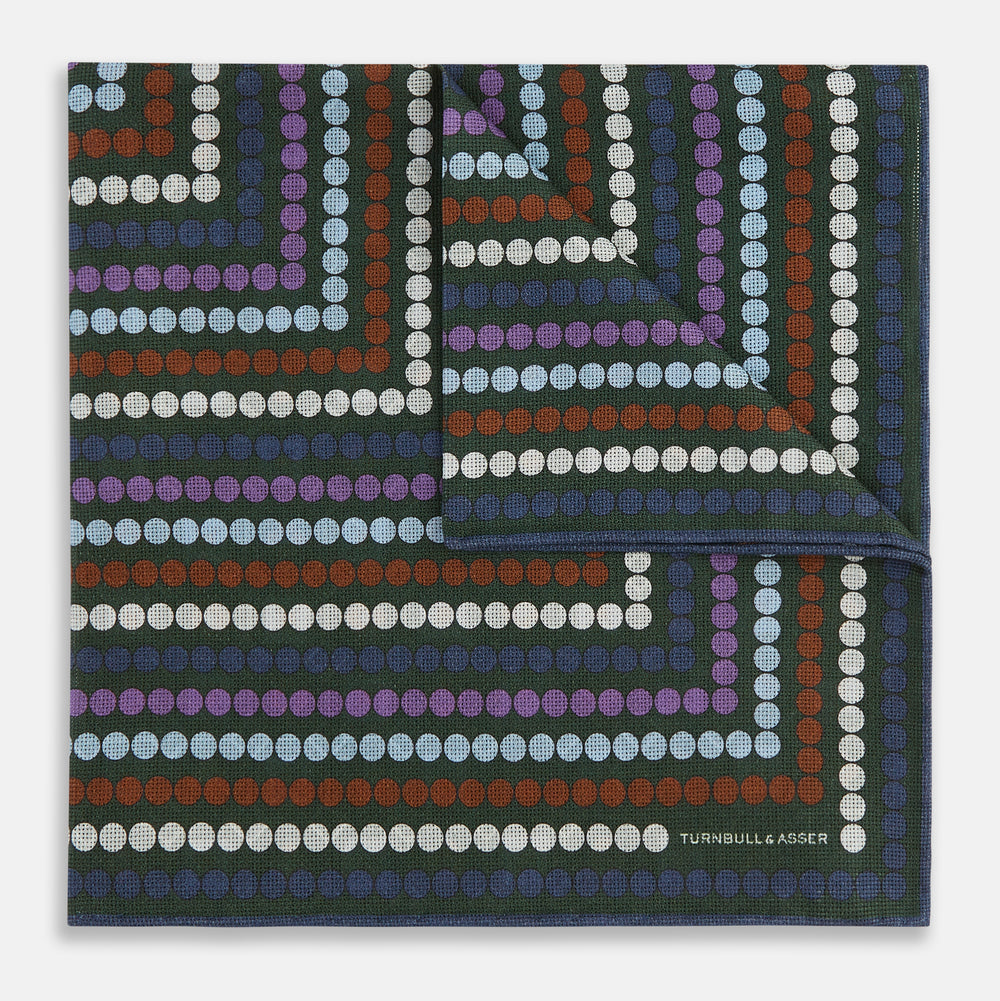 Forest Green Dots and Floral Tile Double-Sided Silk Pocket Square