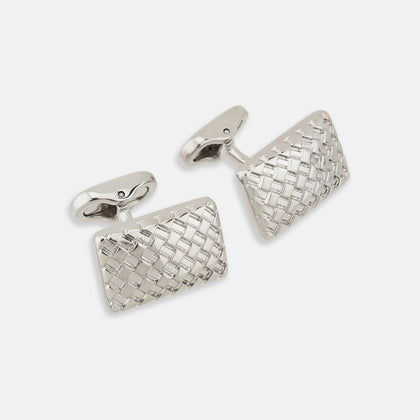 Silver Basketweave Rectangular Cufflinks