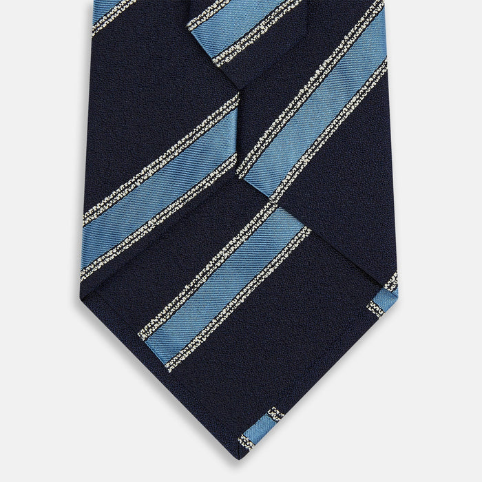 Navy Multi Stripe Silk Tie Image 2