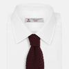 KNITTED BURGUNDY SQUARE SILK PLAIN TIE