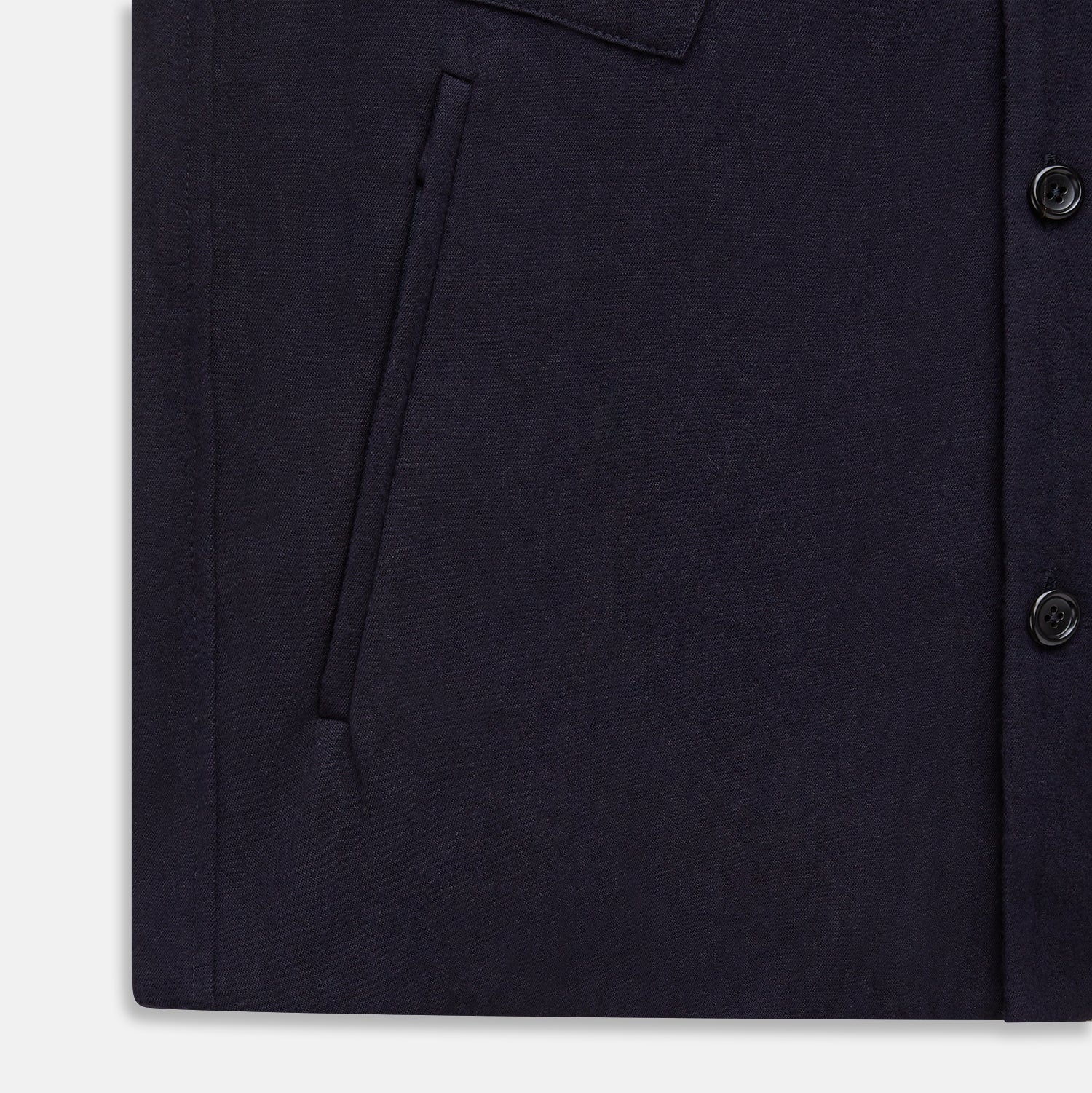 View 5 of product A navy button-up Primrose overshirt by Turnbull & Asser with a classic collar, two side pockets, a left chest pocket, and buttoned cuffs—an ideal blazer alternative, shown on a plain white background.