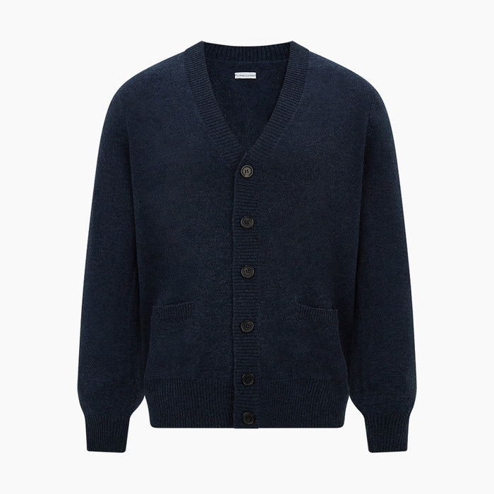 Navy Melange Cashmere Cardigan Image 4