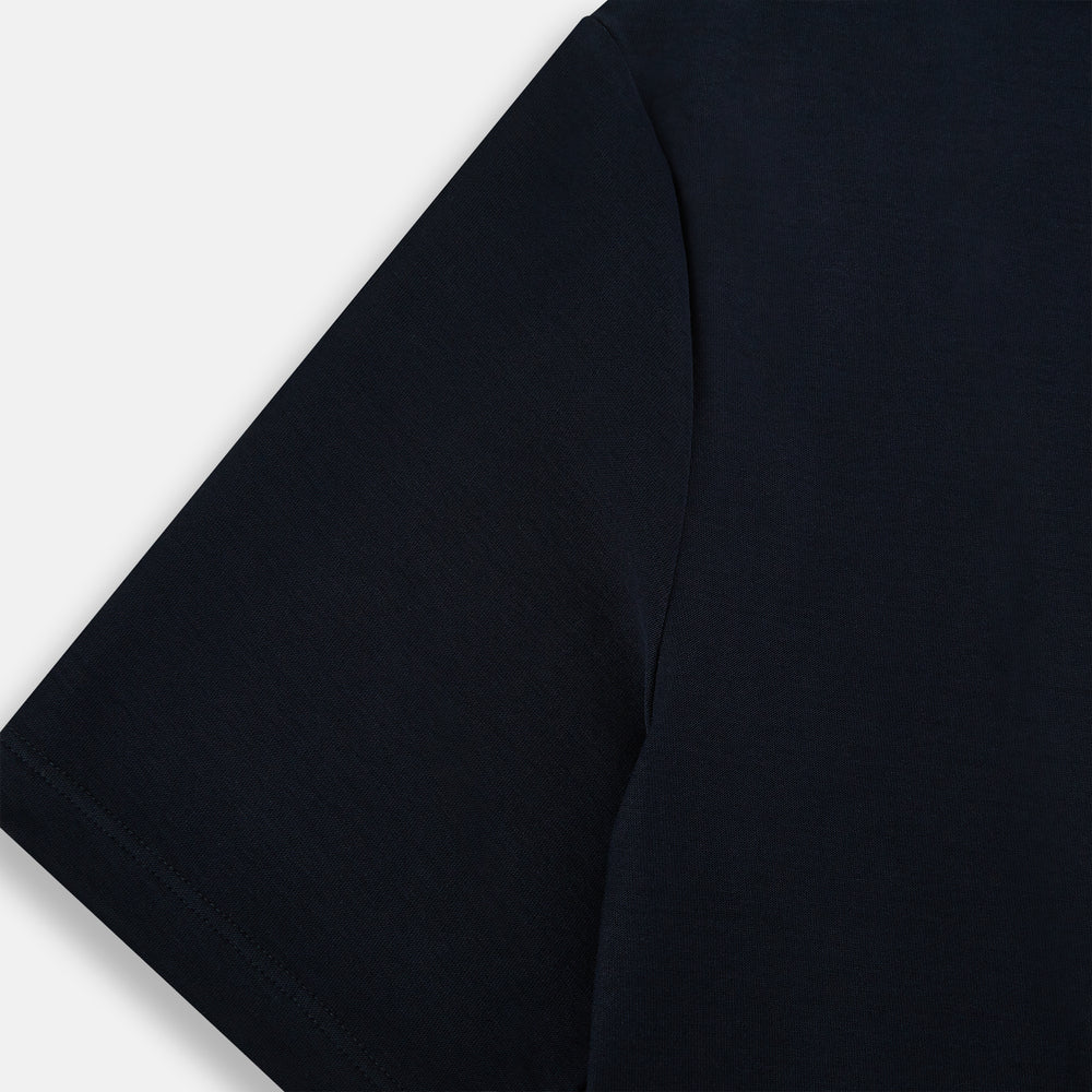 A versatile, high-quality navy short-sleeve t-shirt by Turnbull & Asser, featuring a classic crew neckline, laid flat on a white background.