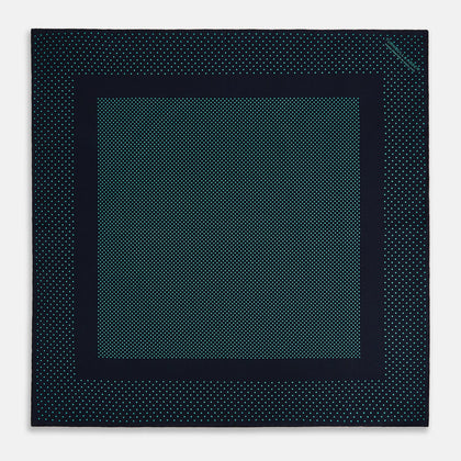 Navy and Petrol Green Dot Silk Pocket Square Image 2