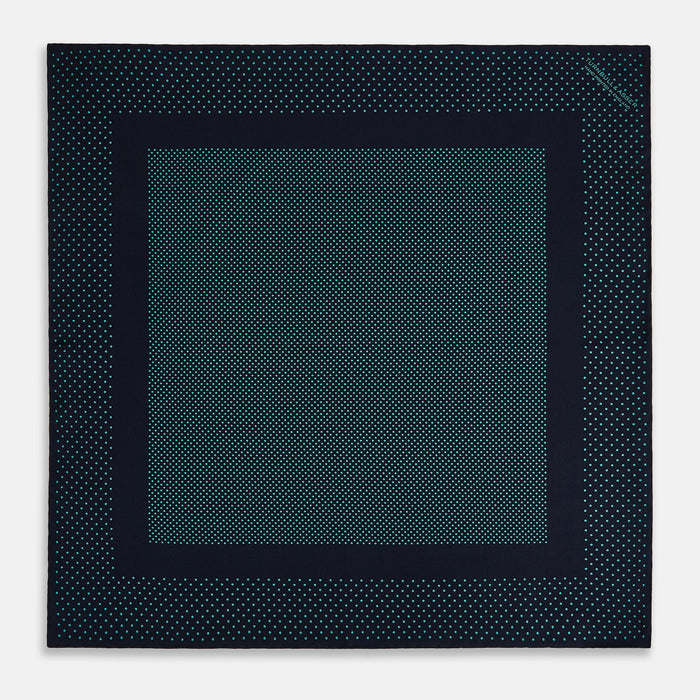 Navy and Petrol Green Dot Silk Pocket Square Image 2