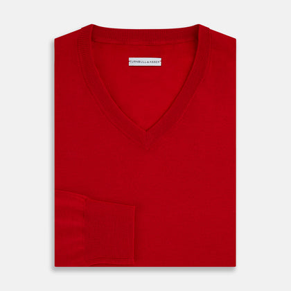 Red Fine Merino V-Neck Jumper Image 3