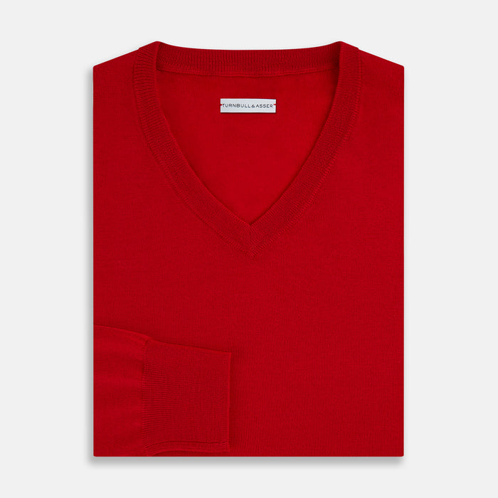 Red Fine Merino V-Neck Jumper Image 3