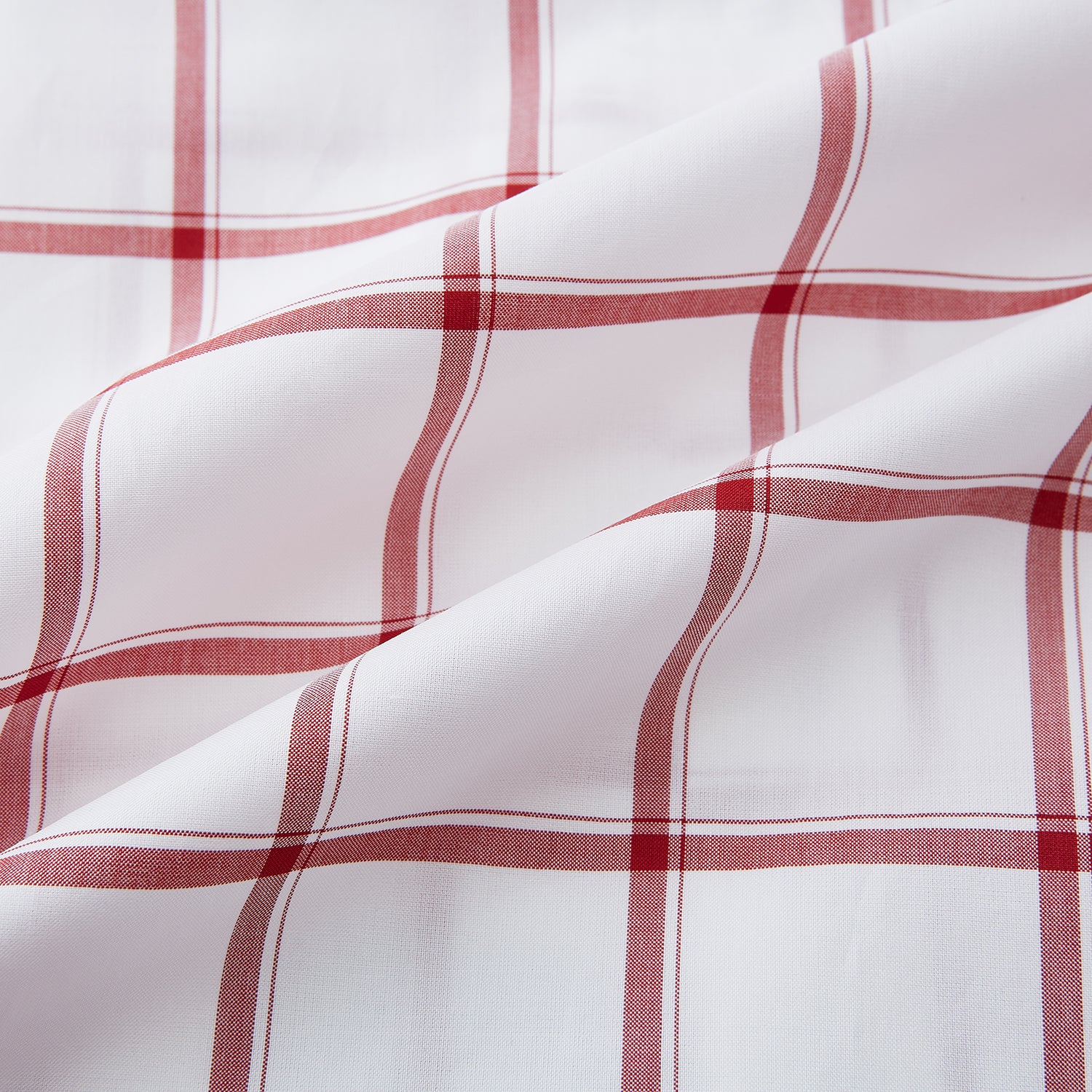 View 6 of product The Turnbull & Asser Dark Red Grid Check Mayfair Shirt is a long-sleeve white shirt made from Italian cotton, featuring a bold dark red grid pattern, button-down front, and classic collar, shown laid flat on a white background.