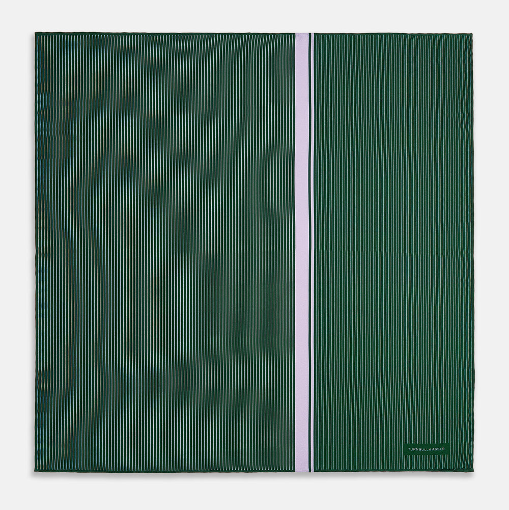 Forest Green and Lilac Stripe Silk Pocket Square