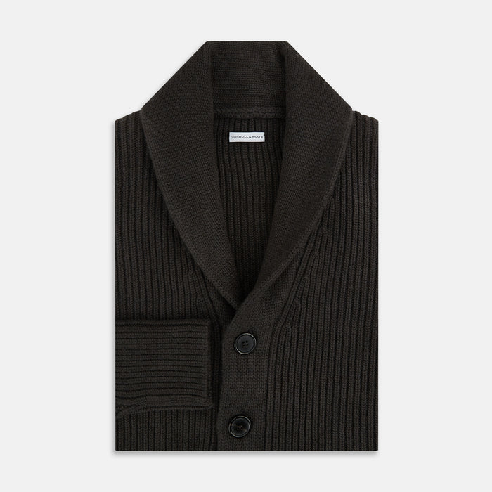 Dark Brown Cashmere Shawl Collar Cardigan Image 3