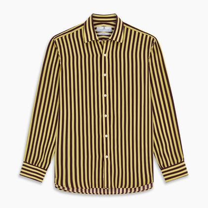 Yellow and Burgundy Candy Stripe Silk Weekend Fit Harold Shirt Image 5