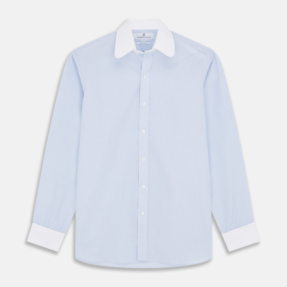 Micro Blue Check with White Collar and Cuff Shirt – Turnbull Asser