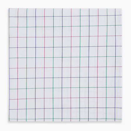 Hand Rolled Pink and Green Grid Check Handkerchief Image 3