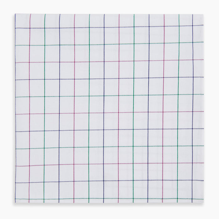 Hand Rolled Pink and Green Grid Check Handkerchief Image 3