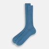 View 2 of product The Azzurro Organic Cotton Mid-Length Sock by Turnbull & Asser, featuring a ribbed texture in blue, is displayed against a plain white background.