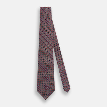 Burgundy and Navy Weave Patterned Silk Tie