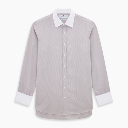 Burgundy Hairline Stripe Shirt with Contrast Collar and Double Cuffs Image 6