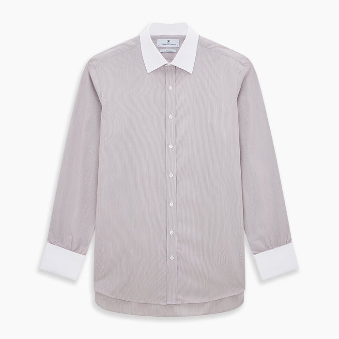 Burgundy Hairline Stripe Shirt with Contrast Collar and Double Cuffs Image 6