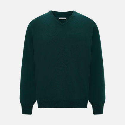 Forest Green Cashmere V-neck Jumper