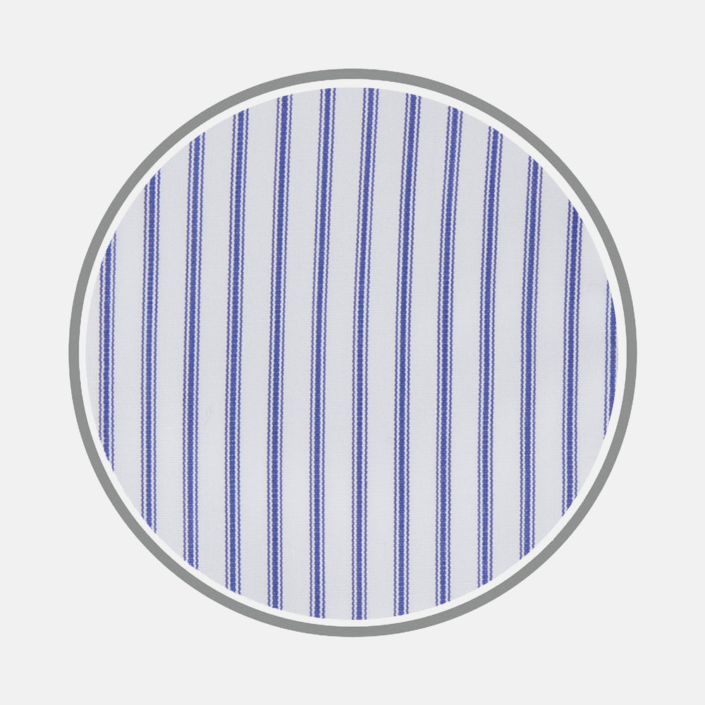 A close-up of the Navy Centre Stripe Cotton Fabric shirt by Turnbull & Asser.