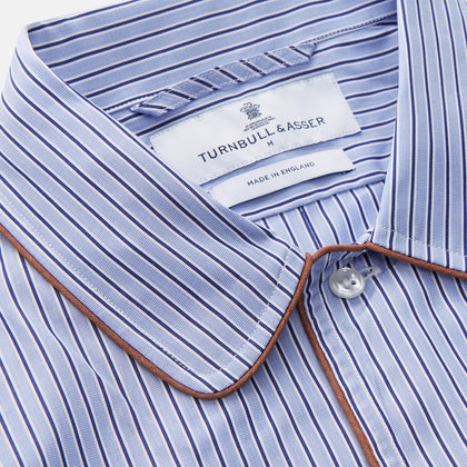 Blue and Navy Halo Stripe Cotton Sussex Nightshirt Image 3