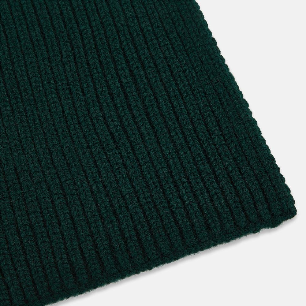 The Turnbull & Asser Forest Green Rib-Knit Cashmere Scarf is shown neatly looped and ribbed, set against a plain white background.