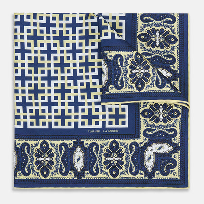 Azzurro Square-Patterned and Paisley Patterned Silk Pocket Square