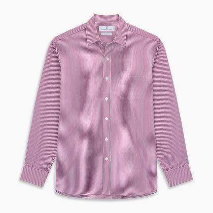 Purple & White Stripe Weekend Fit Shirt with Derby Collar and 1 Button Cuffs Image 7