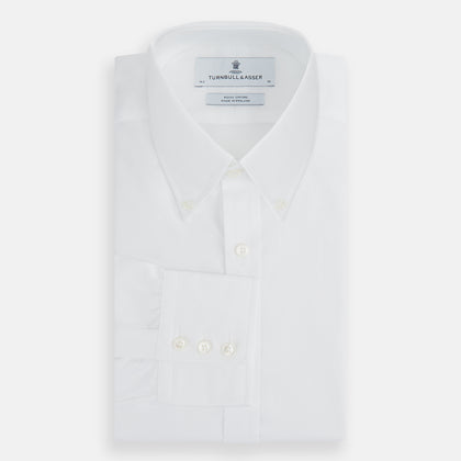 White Royal Oxford Cotton Shirt with Button-Down Collar and 3-Button Cuffs Image 3