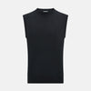 View 1 of product The Turnbull & Asser Dark Green Cashmere Round Neck Vest is a sleeveless knit style with a ribbed hem, shown against a white background—a modern, versatile twist on the classic vest.